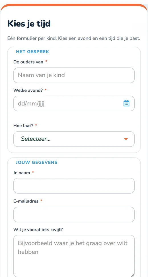 Het formulier voor het tien-minutengesprek op een telefoon