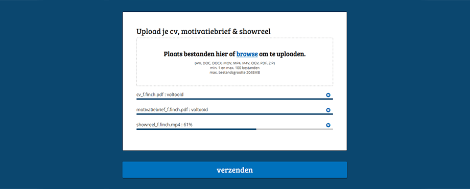 Formulier met bestanden die geupload worden