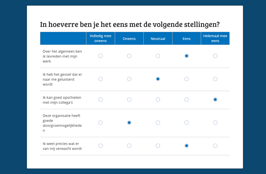 Voorbeeld van een Likert schaal