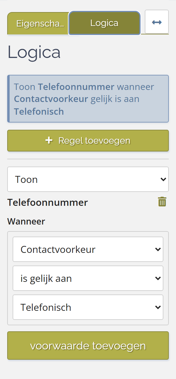 Tabblad Logica bij een geselecteerd veld