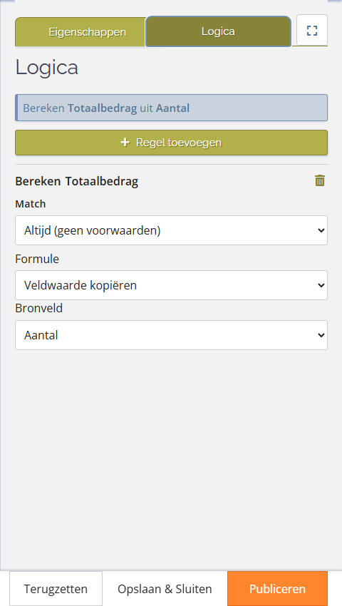 Berekeningsregel die een totaal opslaat in een Gegevensveld