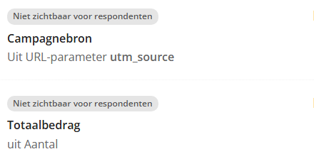 Gegevensveld-component op het ontwerpcanvas met de badge Niet zichtbaar voor respondenten