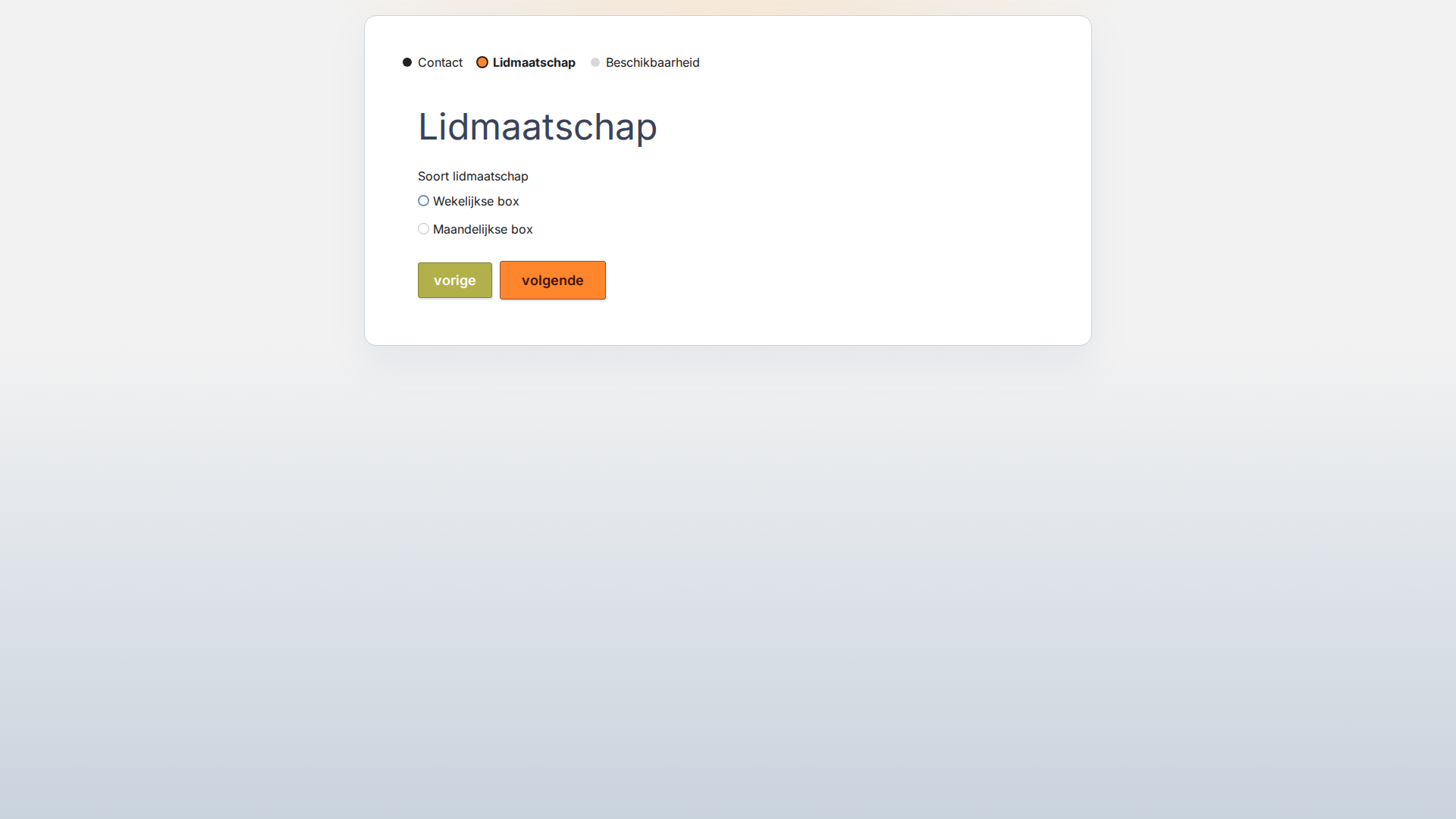 Gepubliceerd formulier op de pagina Lidmaatschap, met Contact afgerond, Lidmaatschap actief en Beschikbaarheid nog te doen