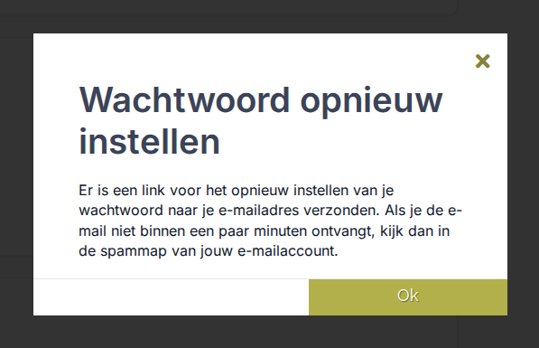Dialoog Wachtwoord opnieuw instellen: er is een link naar het e-mailadres verzonden