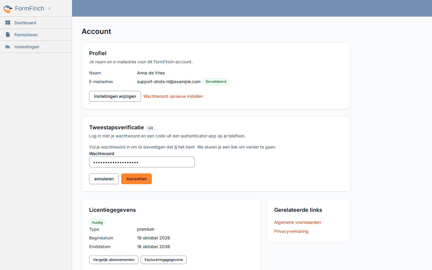 Tweestapsverificatie vraagt om het huidige wachtwoord voordat de e-mail voor het instellen wordt verstuurd