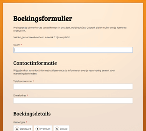 template voor een boekingsformulier voor een bed-and-breakfast