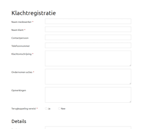 Template voor een klachtenregistratieformulier