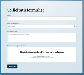 Template voor een sollicitatieformulier met upload veld
