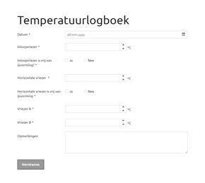 Template voor een invoerformulier voor het temperatuurlogboek