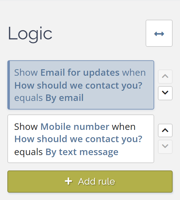English Logic panel with two readable rule summaries