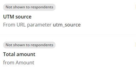 Data Field component on the designer canvas with the Not shown to respondents badge