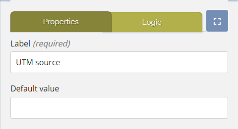 Data Field properties panel with the Label and Default value properties