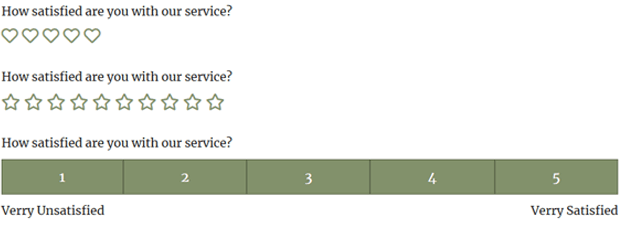 different designs and shapes of a rating question on a form