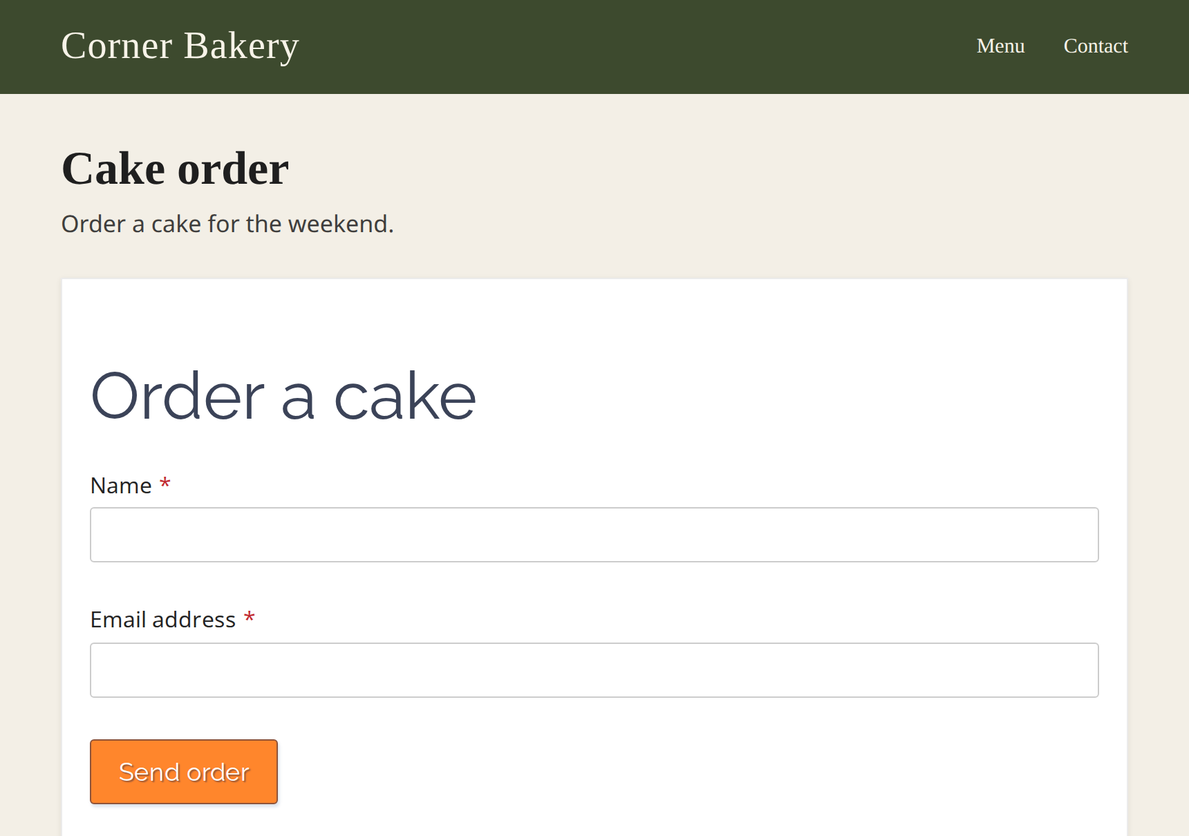 A simple website page with the published form sitting in an iframe under the page heading