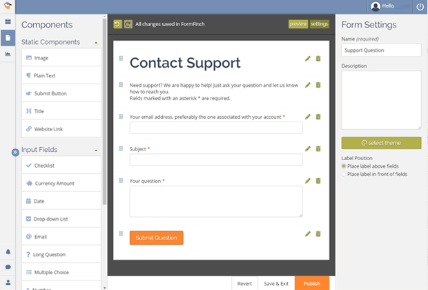 FormFinch form designer interface