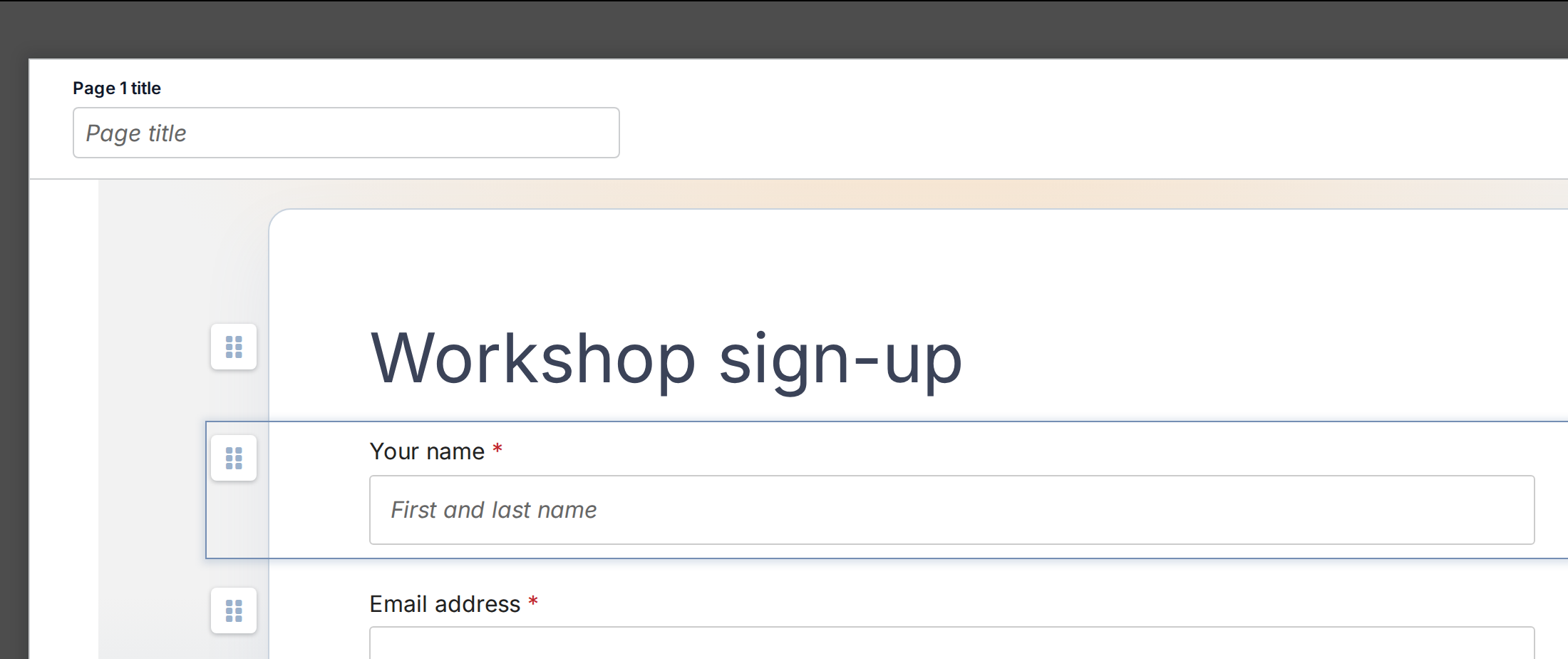 Form designer canvas with one component selected after keyboard navigation