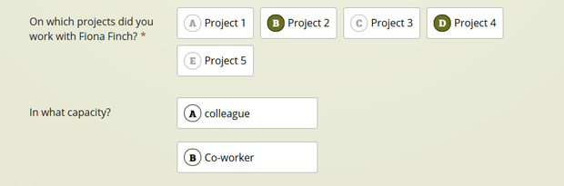 Example of multiple choice question orientation options