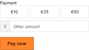 Phone-sized Payment block with preset amounts, Other amount, and Pay now