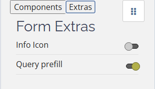 Extras tab in the Form Designer with the Query prefill toggle turned on
