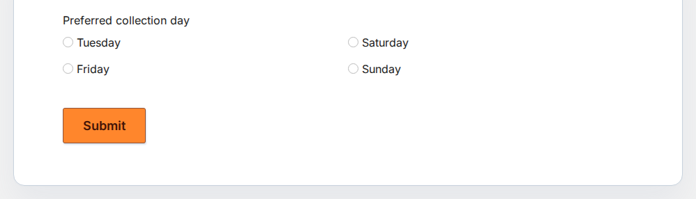 Form preview of Radio Options in the Grid layout, with four options in two columns of two