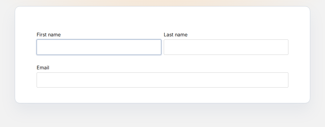 Published form with First name and Last name side by side, Email underneath, and a Submit button
