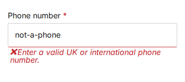 Phone-sized Short Question with an invalid phone value and the UK or international phone number error