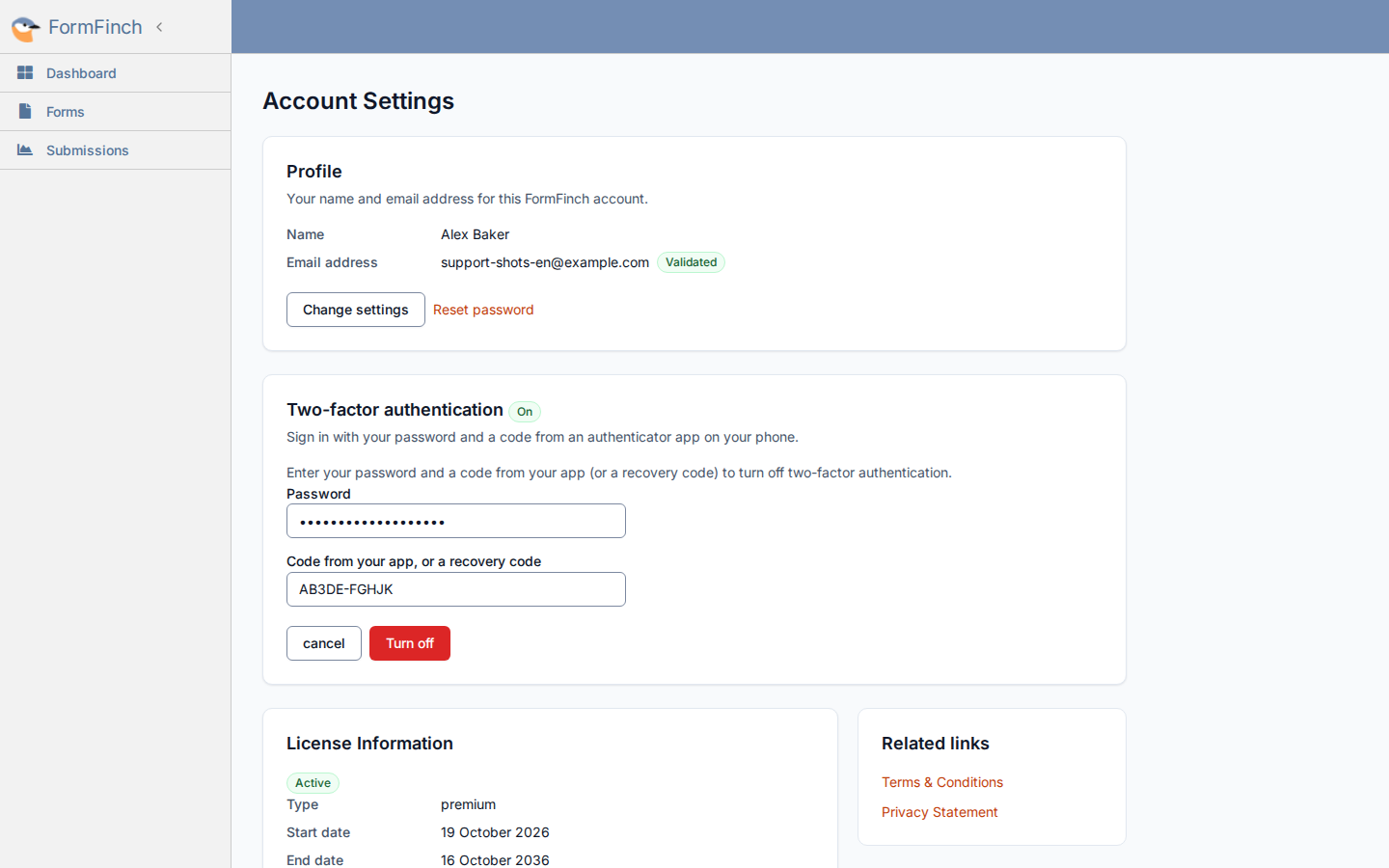 Turn off two-factor authentication, with Password and Code from your app, or a recovery code