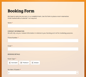 a booking form template for a bed-and-breakfast