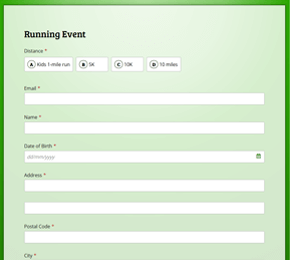 template for a running event registration form