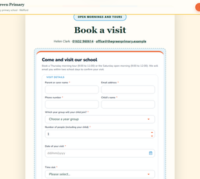 Sign-up form for a school open day or tour