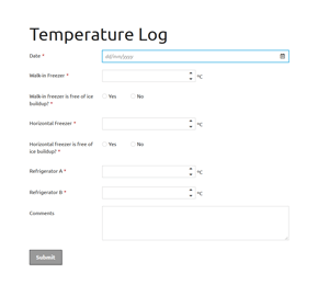 The Temperature Log form template