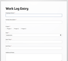 The Work Log Entry form template